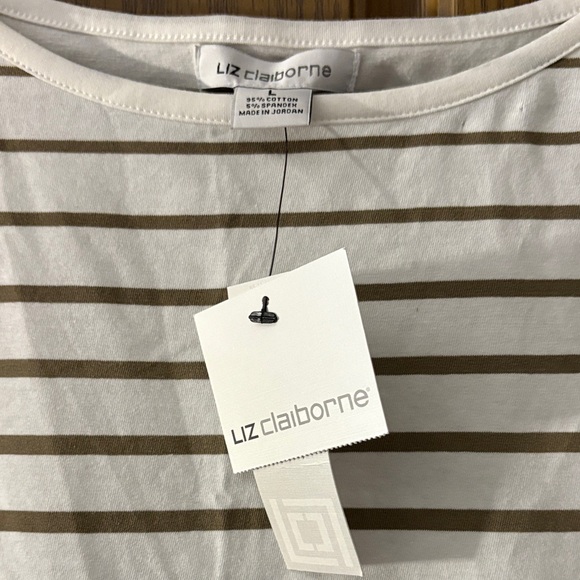 Liz Claiborne Beige and White Striped Tee - Picture 2 of 3
